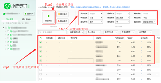 小鹿竞价点睛版设置调价规则示意图